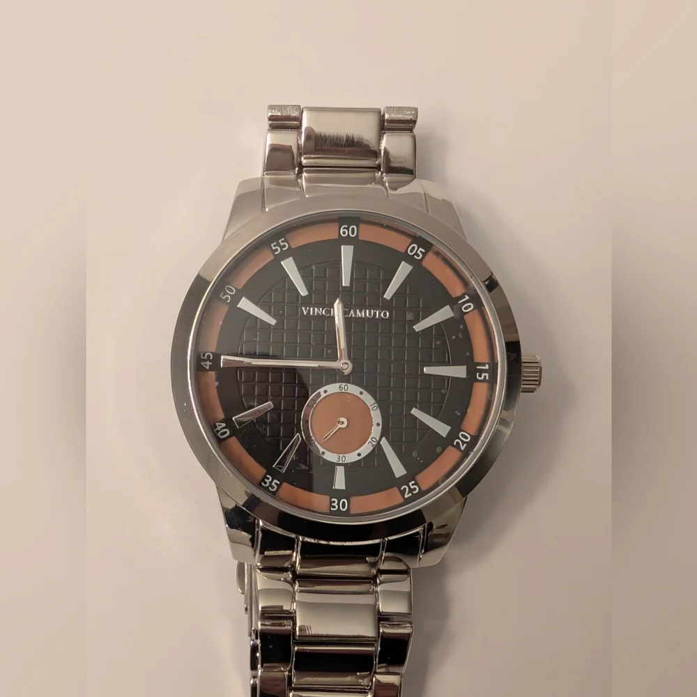 Vince Camuto Silver and Gray Watch with Orange Accents